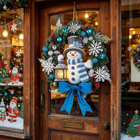 Guirlanda Azul Claro Boneco de Neve, 45cm*60cm Polegadas, Natal para Porta da Frente