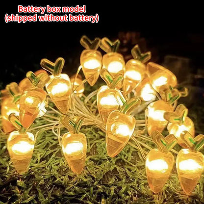 Cordão de Coelho LED Luzes de Páscoa, decorações de primavera de ovo coelho e cenoura