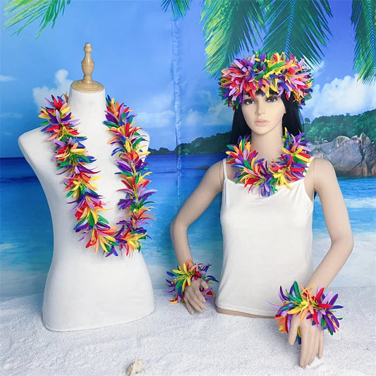 5 Peças Leis para festa de Luau, colar havaiano de flores de seda, decoração festa