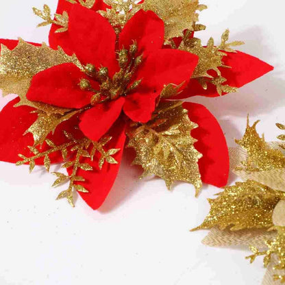Flor Vermelha Natalina com Glitter  Flores Natal Artificiais Glitter de 14 cm, 5/10/20/50 Peças