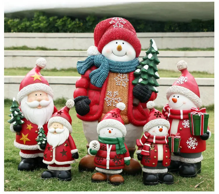 Kit Estátua de Papai Noel e Boneco de Neve em Fibra de Vidro e Decoração Natal Shopping