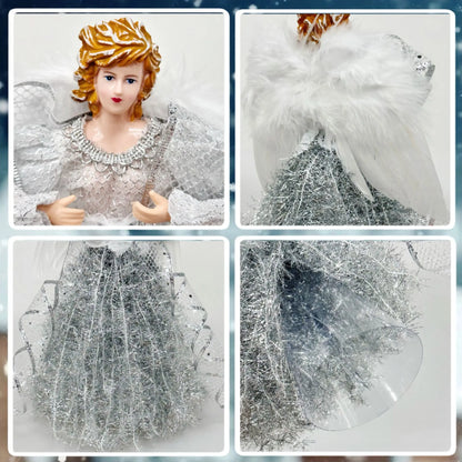 Anjos Natalinos Vestidos Brilhantes São Perfeitos Ponteira de Árvore de Natal 30cm*11.8 Pol./16cm*6.3 Pol.
