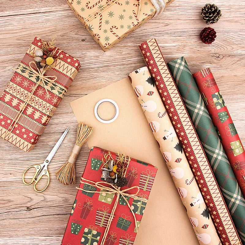 Papel kraft Embrulho Impressão Natal Folhas Papel de Embrulho de Caixa Presente e Natal