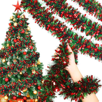 Festão de Natal Metálico com Detalhes de Árvores e Flocos de Neve em Vermelho e Branco