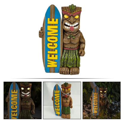 Estátua de Prancha de Surf Tiki de Boas-vindas, Estátua de Jardim Com Enfeites