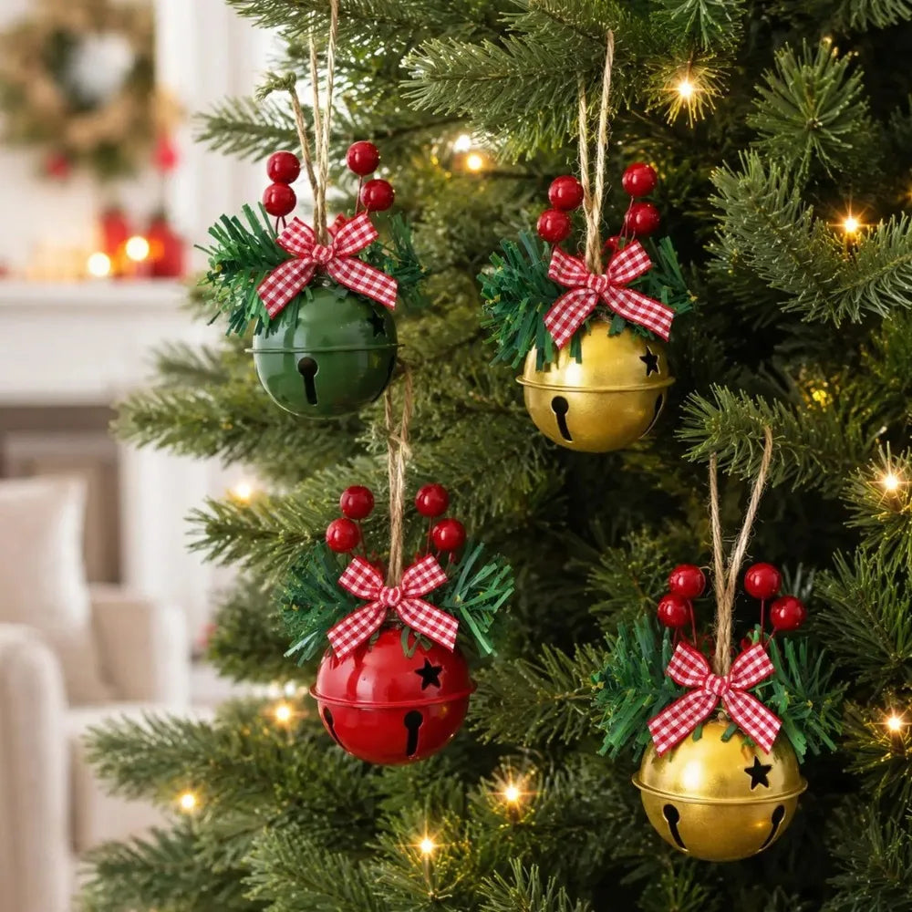 Sino de Natal Dourado/Vermelho/Verde 3 peças Sino de Natal Ornamento de Sino de Metal