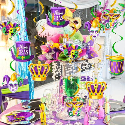 Decorações de redemoinho para pendurar no carnaval - 36 peças máscara coroa carnaval