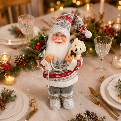 Papai Noel de Urso (Vermelho e Cinza) Enfeite de Natal Papai Noel Pé, Decoração Plástico