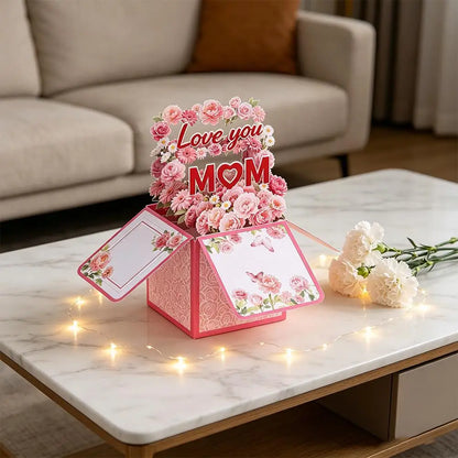 Cartão pop-up feliz Dia das Mães, buquê de flores 3D cartão comemorativo com envelope