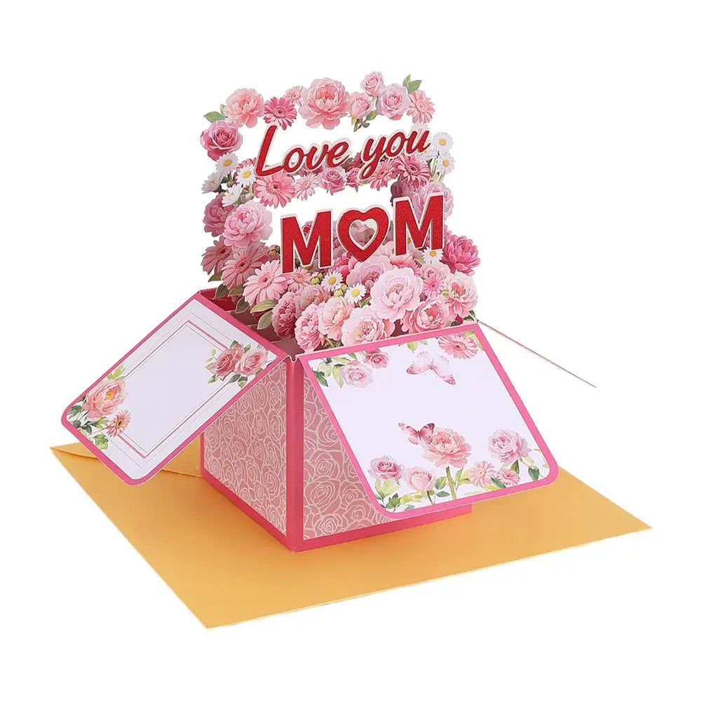 Cartão pop-up feliz Dia das Mães, buquê de flores 3D cartão comemorativo com envelope