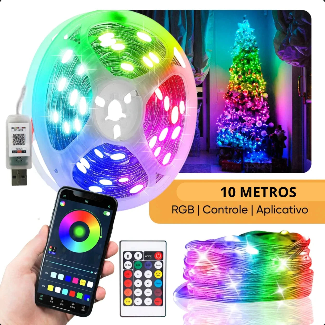 Fio de Fada LED Smart Decoração Cordão de Luz RGB 10 Metros Fita Led Fada Led Smart