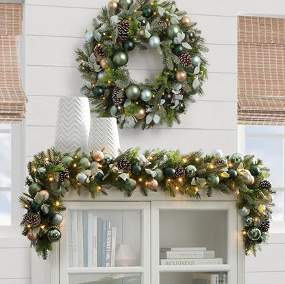 Guirlanda de natal pré-iluminada para decoração de porta frontal, guirlanda de natal