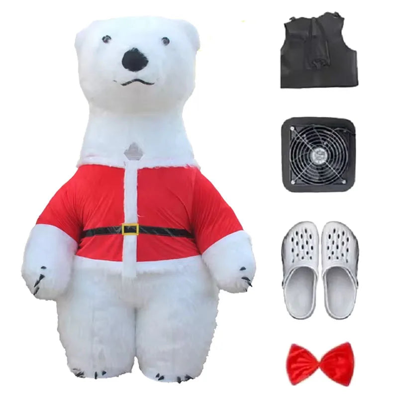 Fantasia Urso Polar Inflável Natal Mascote Traje kit Completo Mascote para Natal