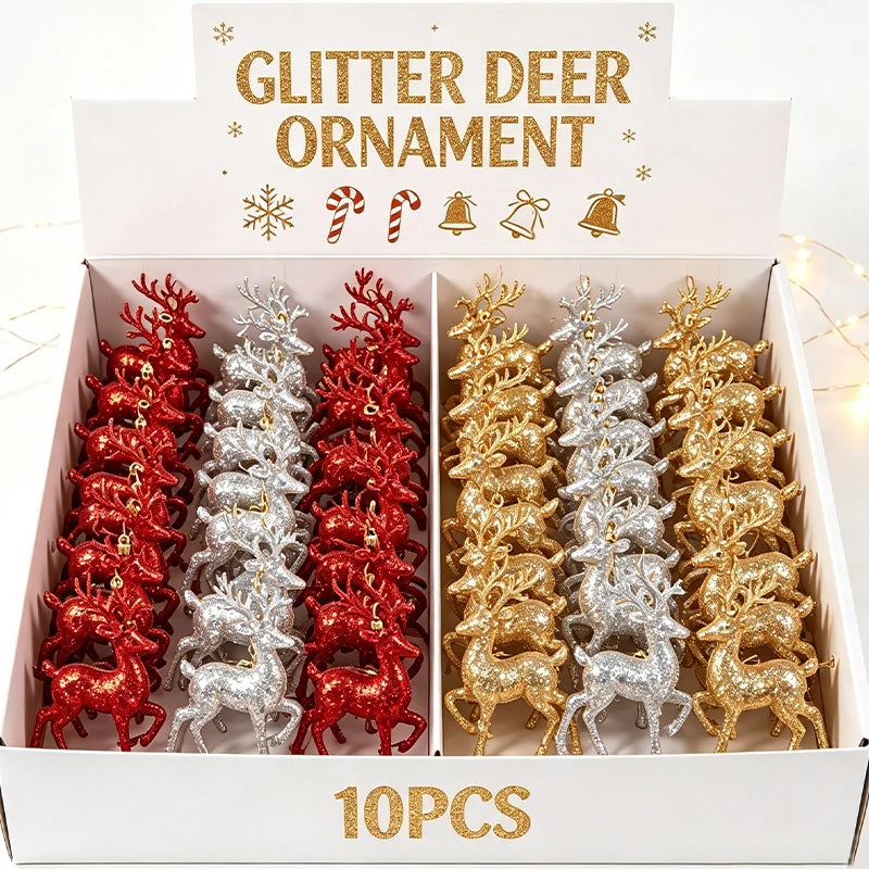 Rena Glitter Pendurar Árvore Natal 1/3/5/10 Peças Pingente Alce de Natal Decoração Rena