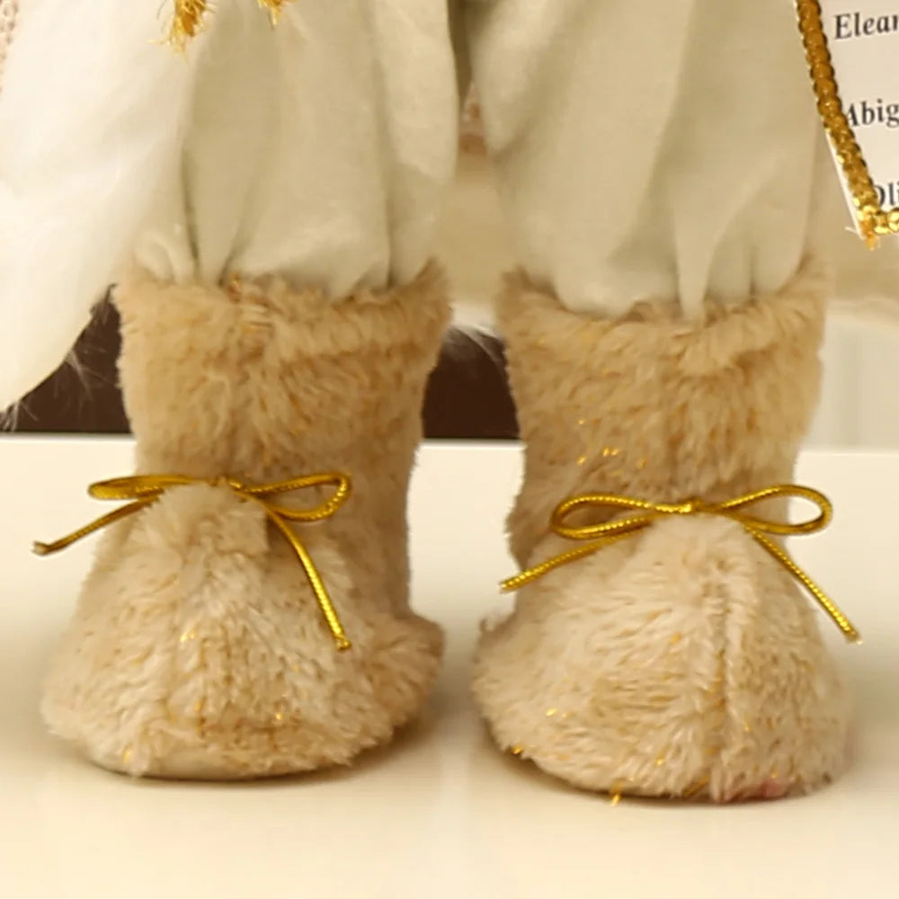 Coleção Colina dos Ventos 16 polegadas em pé branco e dourado Ho Papai Noel decoração