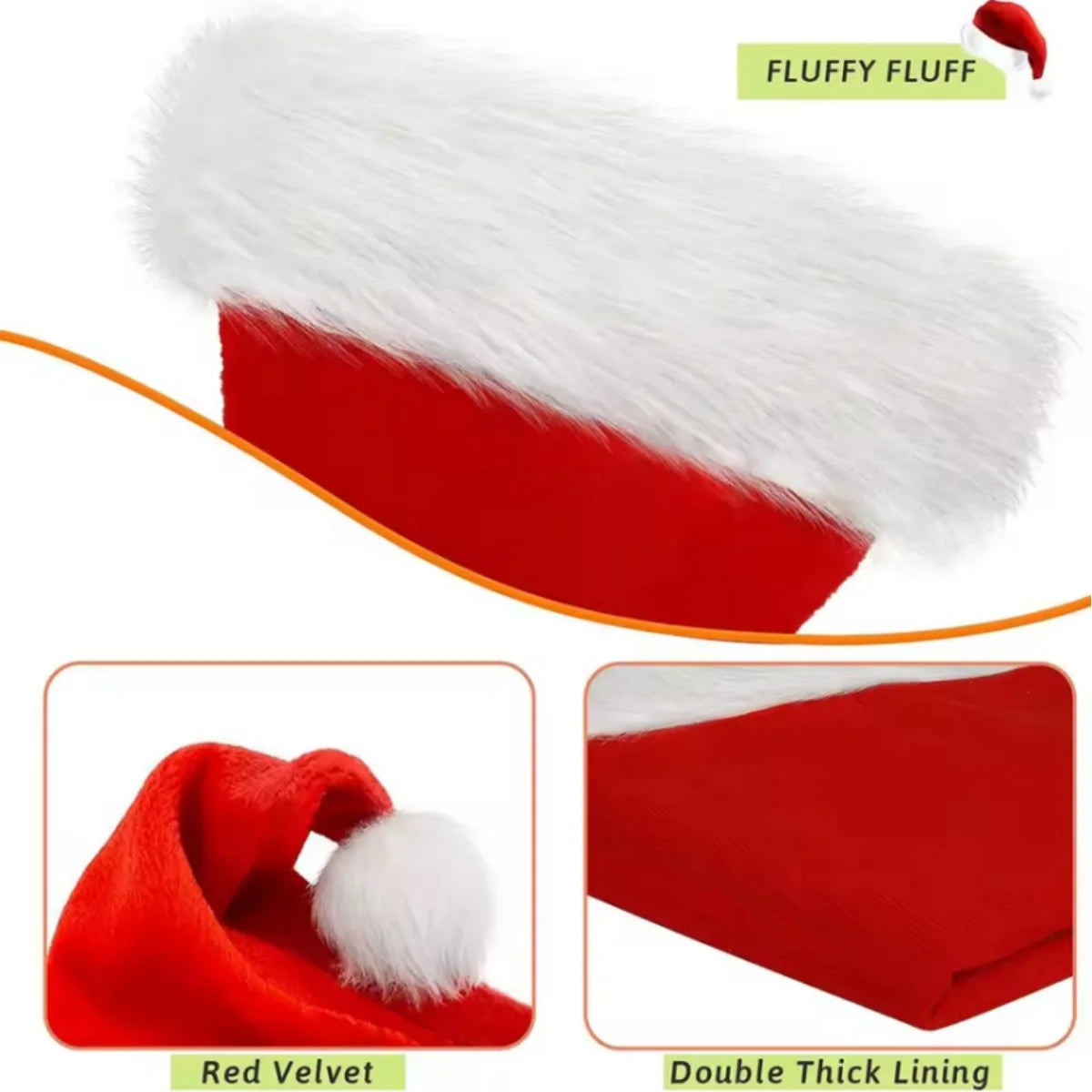 Gorro de Natal Veludo Papai Noel 28x38cm, Touca de Natal Papai Noel Veludo Vermelho e Branco