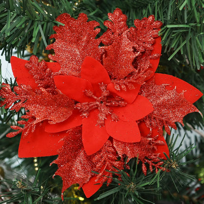 Flor Vermelha Natalina com Glitter  Flores Natal Artificiais Glitter de 14 cm, 5/10/20/50 Peças