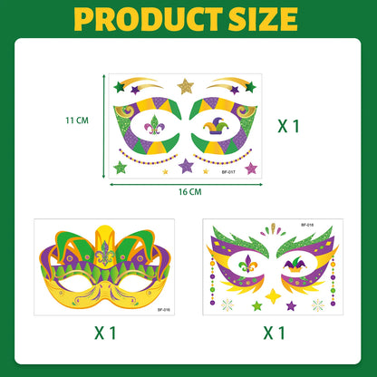 Kit Máscara de Carnaval com/ tatuagem adesivos 3 peças de enfeites de madeira carnaval