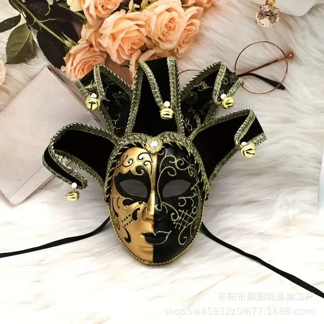 Máscara Veneziana de Bobo da Corte (Piada Divertida / Bobo da Corte) em Vermelho e Dourado