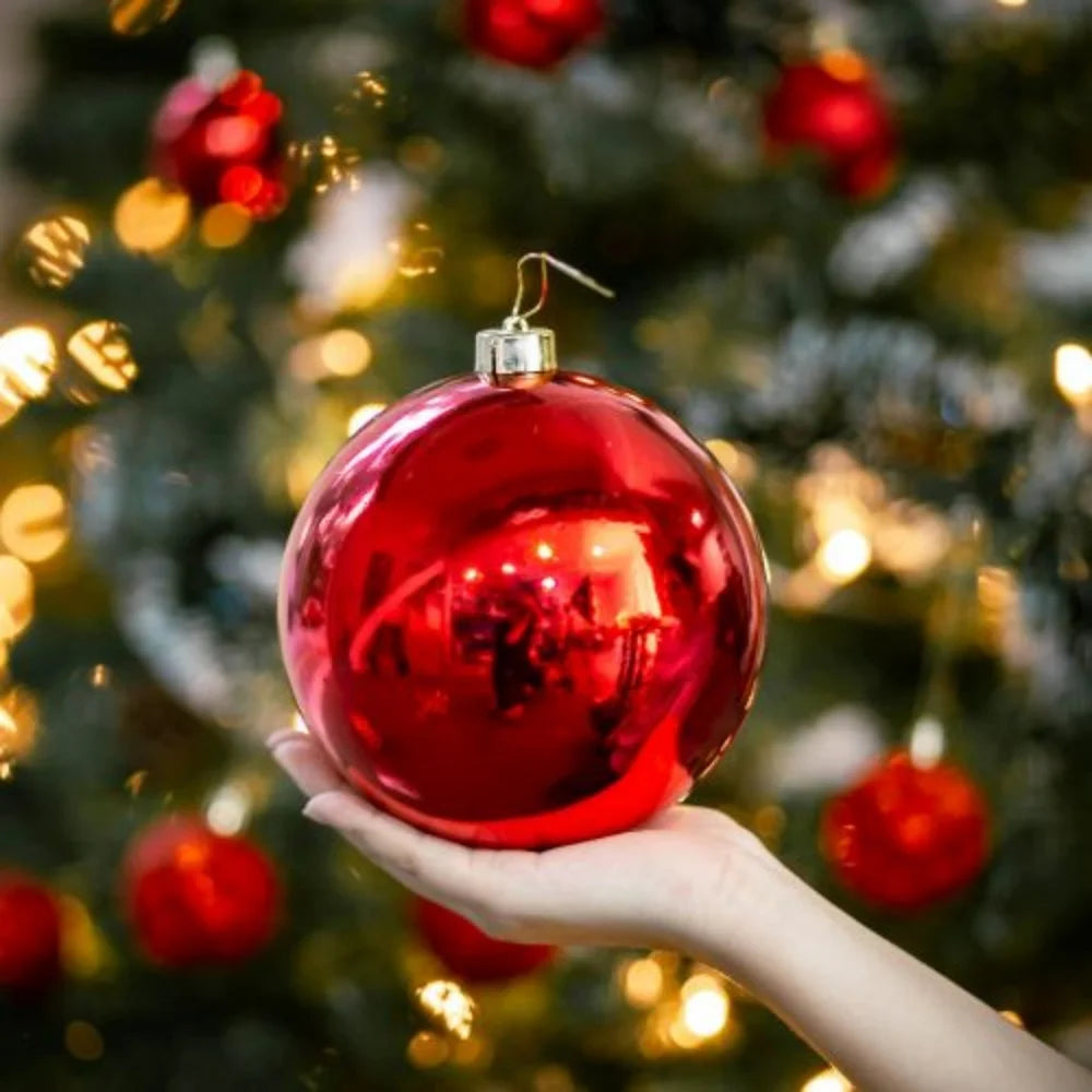 Bolas Natal Grandes Brilhantes, kit com 2 Bolas de Natal Rosa Brilhante Espelhada 15/25cm