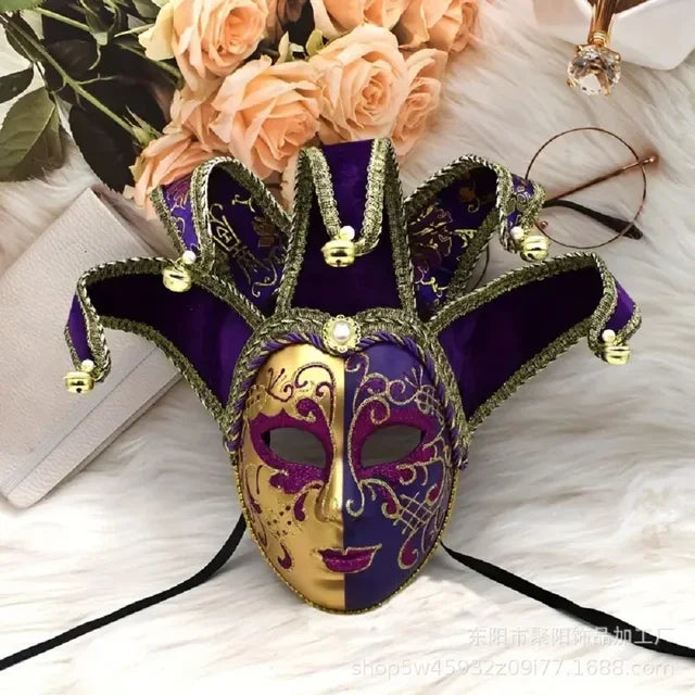 Máscara Veneziana de Bobo da Corte (Piada Divertida / Bobo da Corte) em Vermelho e Dourado