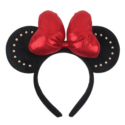 Tiara de orelhas de Disney iluminada de luxo com laço piscante e estampa de bolinhas