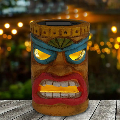 Decoração de estátua Tiki solar ao ar livre - Decoração de bar Tiki - Estátuas cabeça