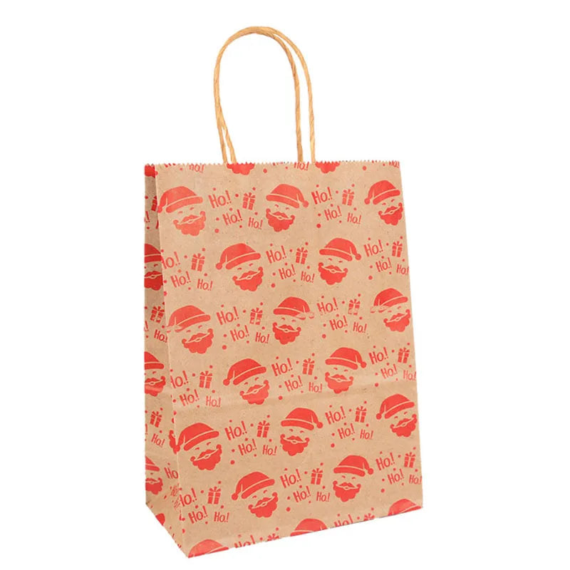 Kit de Sacolas Kraft para Embalagem e Presente - Estampa de Natal - 5 unidades -Natalina