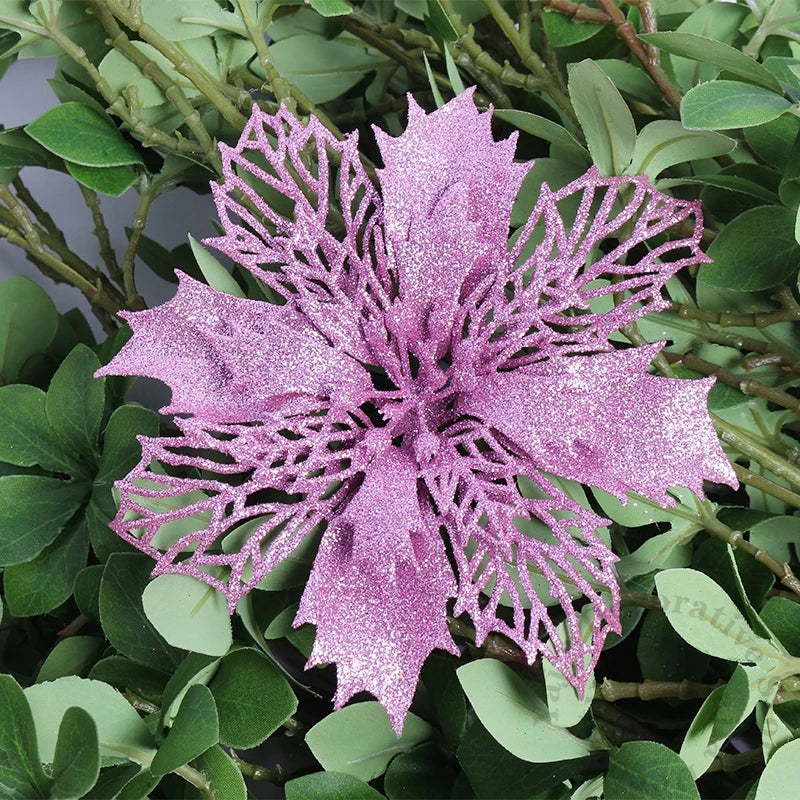 Flores pingente glitter natal 10 Peças natal de simulação de plástico decorativa de flores
