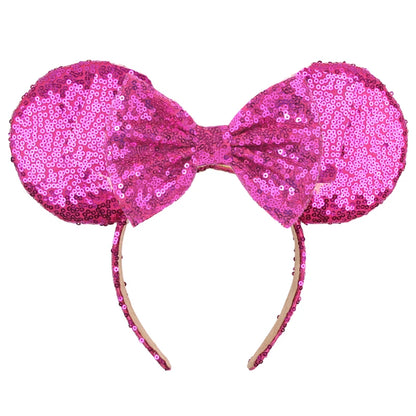 Tiara de orelhas de Disney iluminada de luxo com laço piscante e estampa de bolinhas
