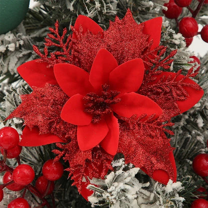Flor de 5/10 Peças Poinsétia Artificial com Glitter e Enfeites de Natal para shopping
