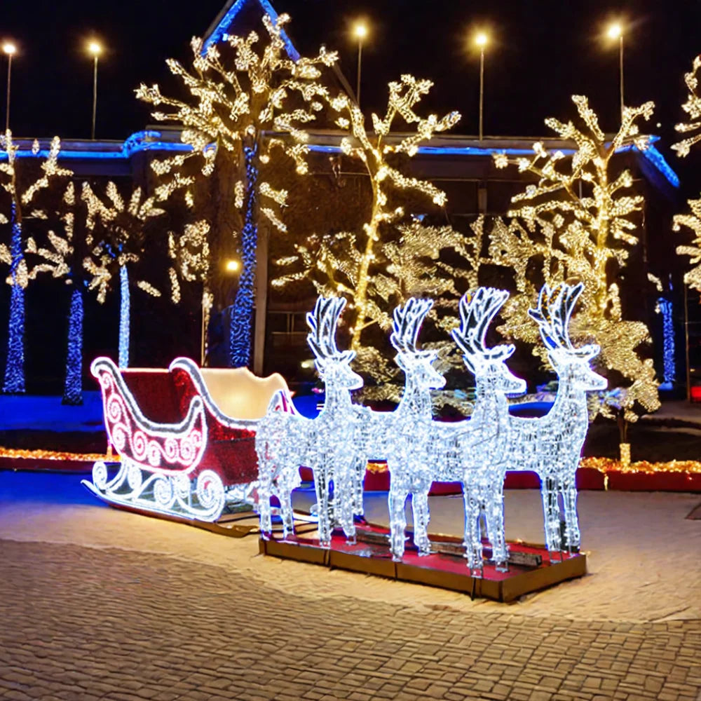 Trenó Papai Noel LED Shopping e Veados Luzes de trenó de Natal de 1,8 x 1,5 m, cenário