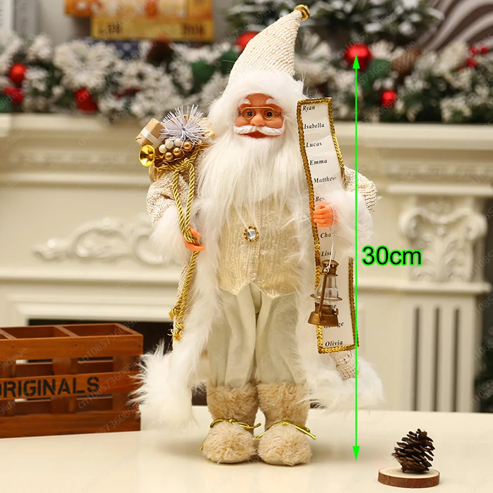 Boneco Papai Noel Figura de Papai Noel Bonita em Pé, Colecionável, Boneca de Papai Noel para Mesa de Escritório, Lantejoulas Prateadas