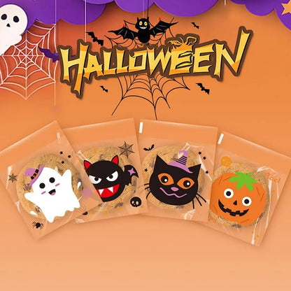 100 Unidades de sacos transparentes de Halloween sacos autoadesivos biscoitos doces