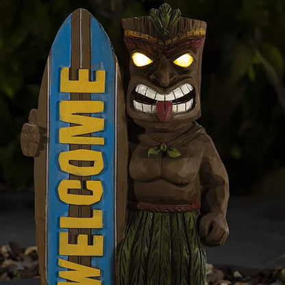 Estátua de Prancha de Surf Tiki de Boas-vindas, Estátua de Jardim Com Enfeites