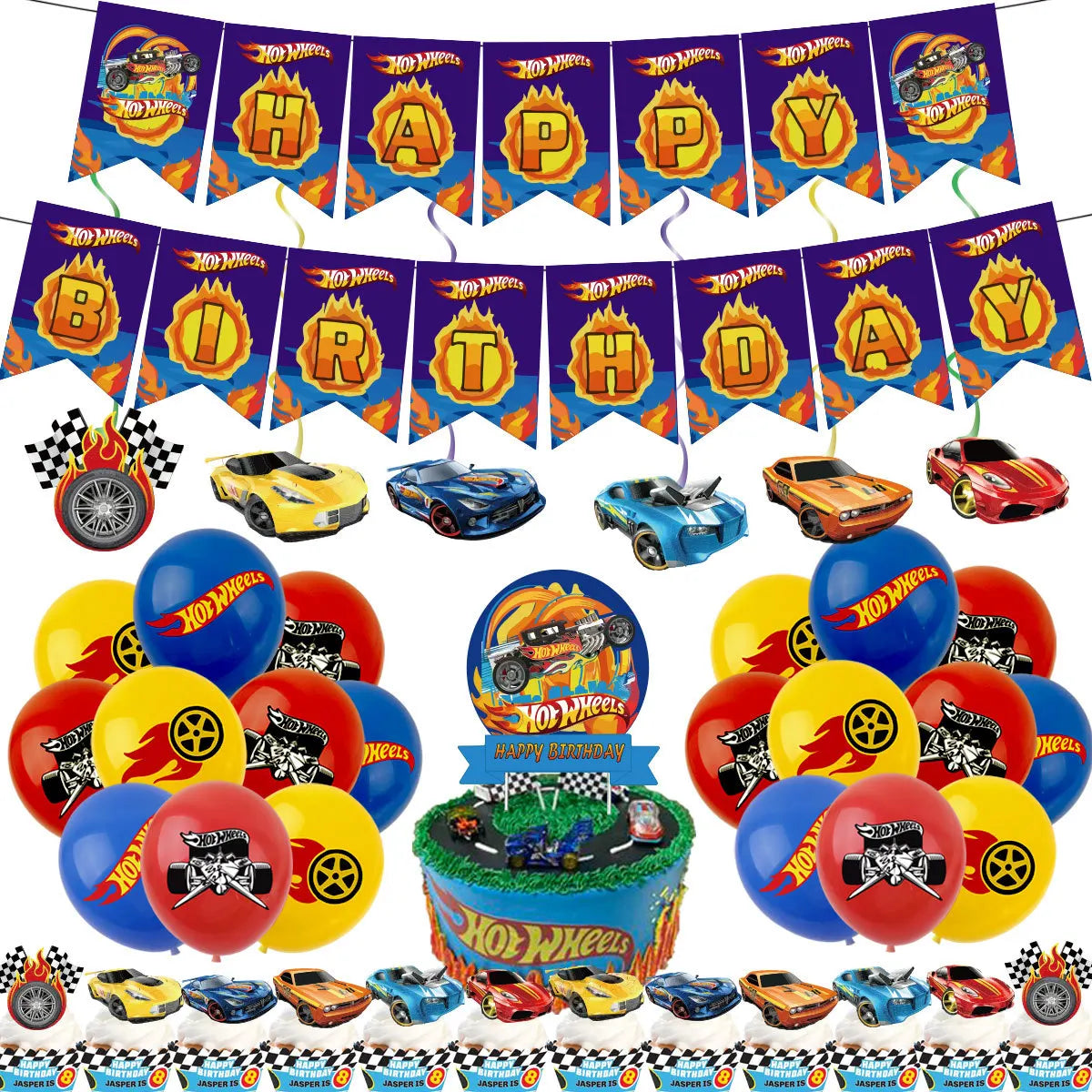 Kit Festa Hot Wheels com Balões e Decorações de Aniversário (23 peças)