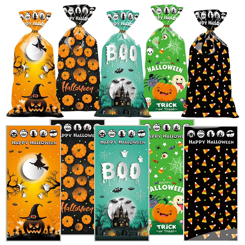 Sacolinha Fantasma Abóbora Feliz Halloween 50 Peças sacos de guloseimas de celofane