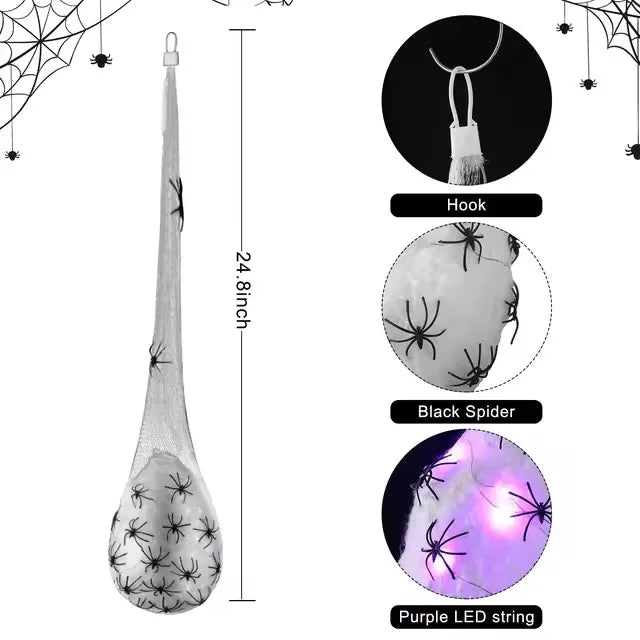 Decoração de Halloween, 1 peças de sacos de ovos de aranha luminosos pendurados
