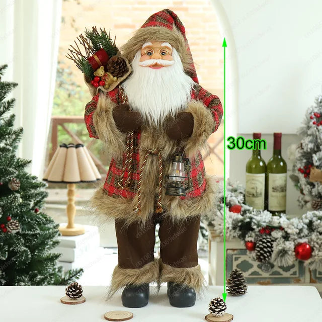 Boneco Papai Noel Figura de Papai Noel Bonita em Pé, Colecionável, Boneca de Papai Noel para Mesa de Escritório, Lantejoulas Prateadas