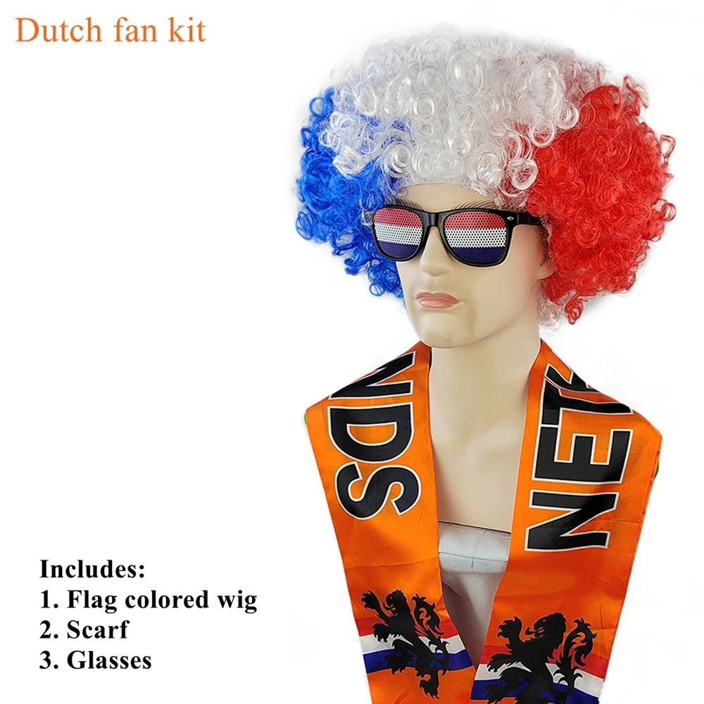 kit torcida brasil bandeira peruca óculos conjunto de decoração para fãs futebol americano