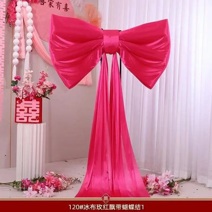 Laço decorativo grande, laço gigante de veludo vermelho, cenário casamento, decoração