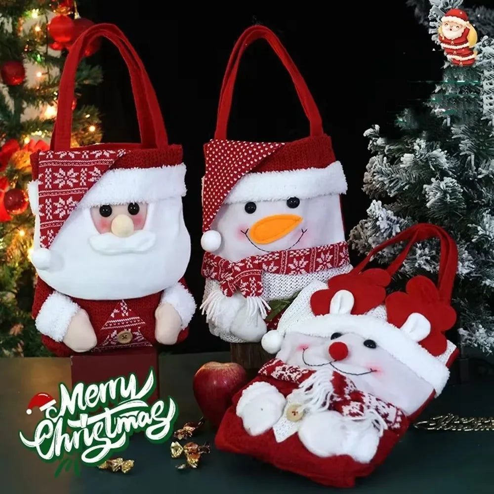 Sacolinha de Natal para Doces Lembrancinha Feltro 3D - 29x22cm, Kit Sacolas Natalinas de Tecido