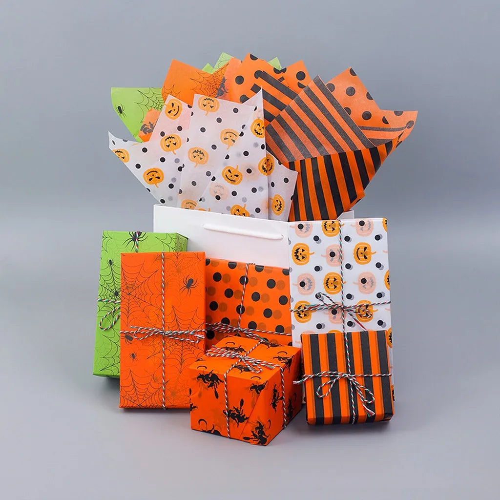 Papel de Seda 20 peças e Papel de Embrulho Decorativo com Temática de Halloween Colorido