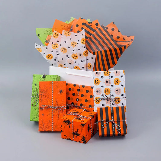 Papel de Seda 20 peças e Papel de Embrulho Decorativo com Temática de Halloween Colorido