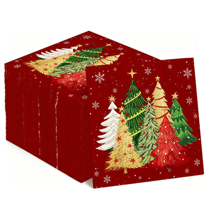 Kits Festa Natal Conjunto de 80 peças Pratos de Papel Descartáveis Tudo Real Estampa de Pinheiros Vermelhos