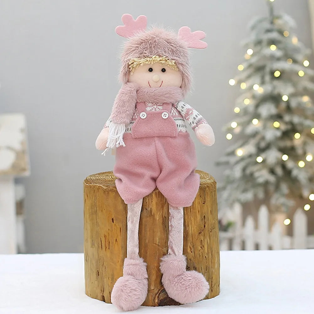 Boneco de Árvore de Natal Festivo Natal Rosa de Pelúcia Tecido Figure Desktop Decoração