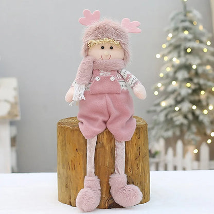 Boneco de Árvore de Natal Festivo Natal Rosa de Pelúcia Tecido Figure Desktop Decoração