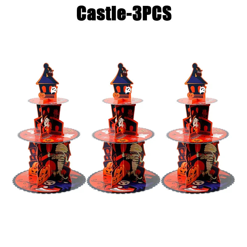 Suporte de Cupcake de Halloween de 3 Camadas Torre e Bolo Torre Morcego de Abóbora