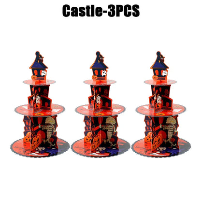 Suporte de Cupcake de Halloween de 3 Camadas Torre e Bolo Torre Morcego de Abóbora