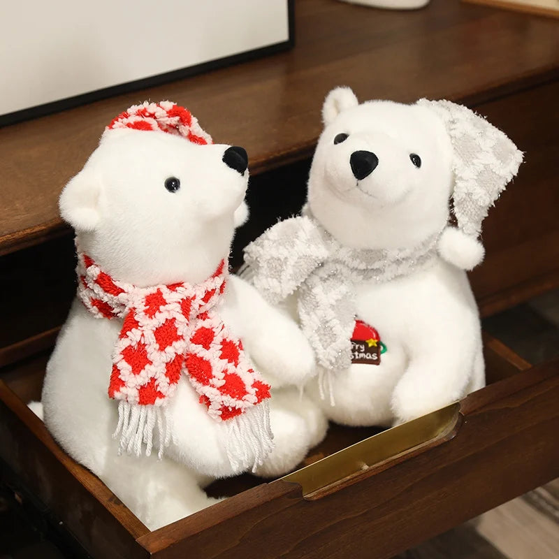 Urso Natal polar de pelúcia – Urso de pelúcia branco com cachecol | Animais de pelúcia